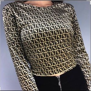 Vintage Fendi Zucca Print Long sleeve Velvet top